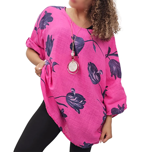 Tulip Print Necklace Plus Size Top