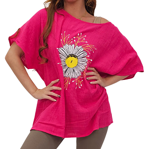 Sun Flower Print Cotton Top