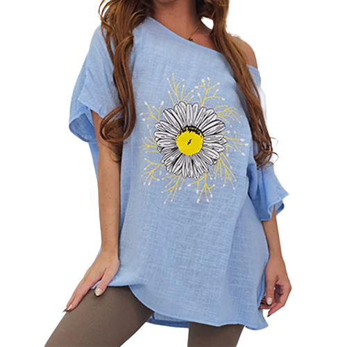 Sun Flower Print Cotton Top