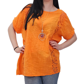 Plain Textured Side Panel Necklace Cotton Top