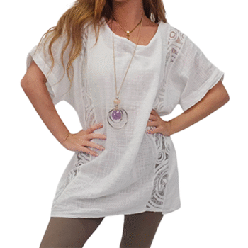 Plain Textured Side Panel Necklace Cotton Top
