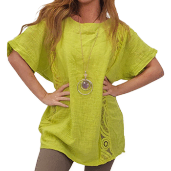 Plain Textured Side Panel Necklace Cotton Top