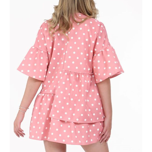 AD8029b Dusty Pink Polka Dot Oversized Smock Dress